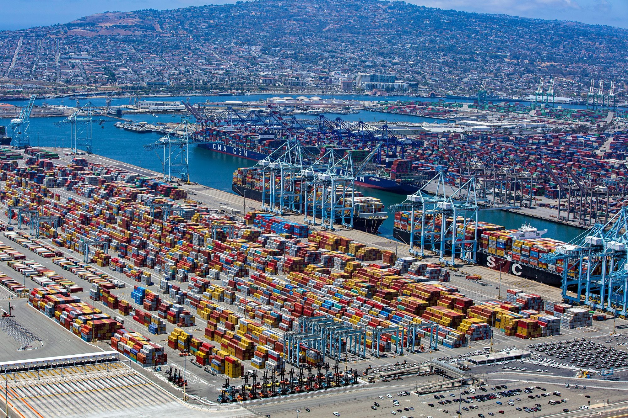 Busy container traffic in Pier 300 Channel